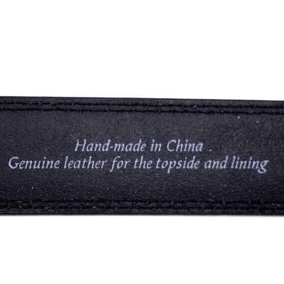 HandCrafted BLACK GENUINE LEATHER 1 3/8"Wd STITCHED DRESS MEN'S BELT Sz 44 (E79 - Picture 7 of 13